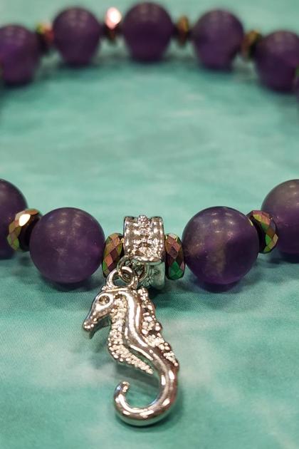 Raw Purple Amethyst Seahorse Stretchy Bracelet