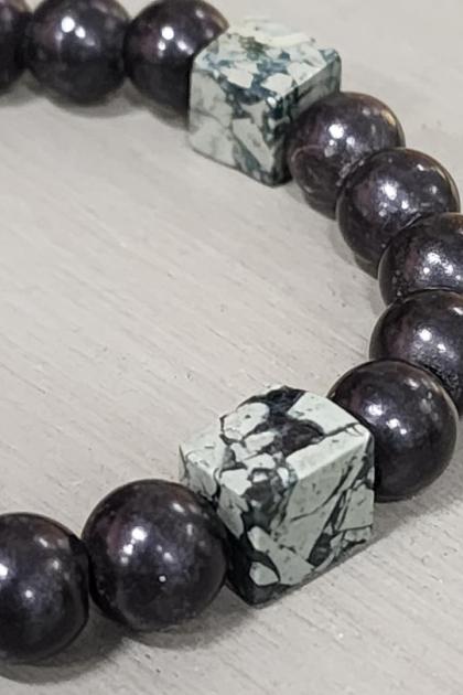 Men's Gray Green and Black Jasper Bracelet