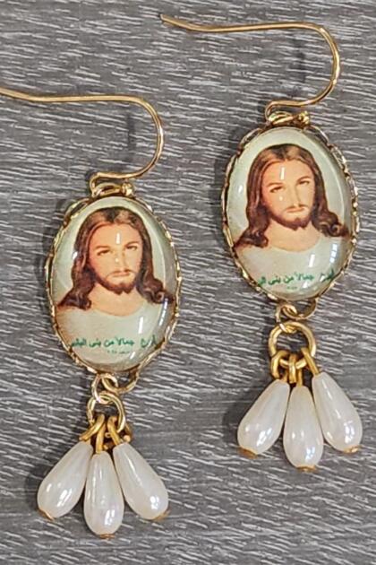 Jesus Cameo and Pearl Earrings